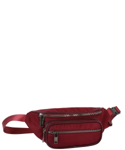 Uni Sex 3-Zippers Nylon Waist Bag GLMA-0110 BURGUNDY